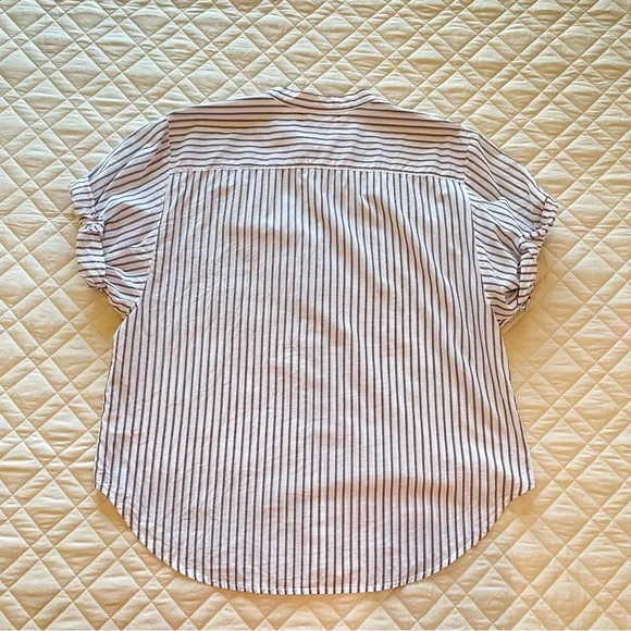 XiRENA White Black Pink Striped Rolled Cuff Short Sleeve Top Medium - Picture 11 of 12